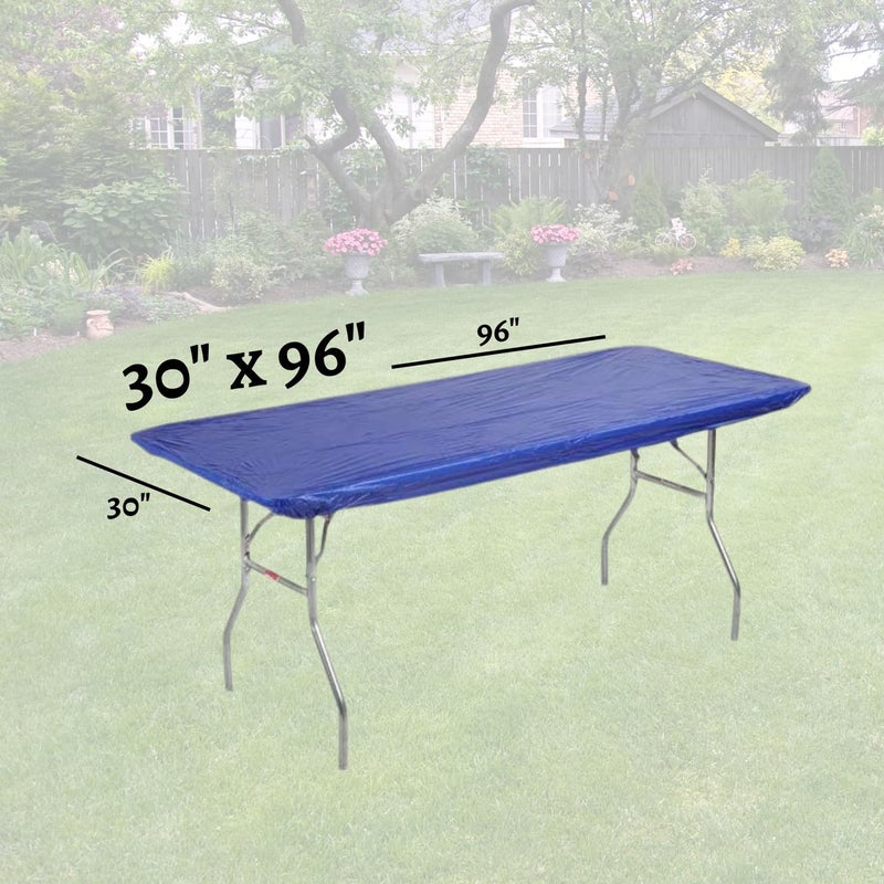 Kwik-Covers 8' Rectangle Plastic Table Covers 30" x 96", Bundle of 5 (Royal Blue) - Image 3